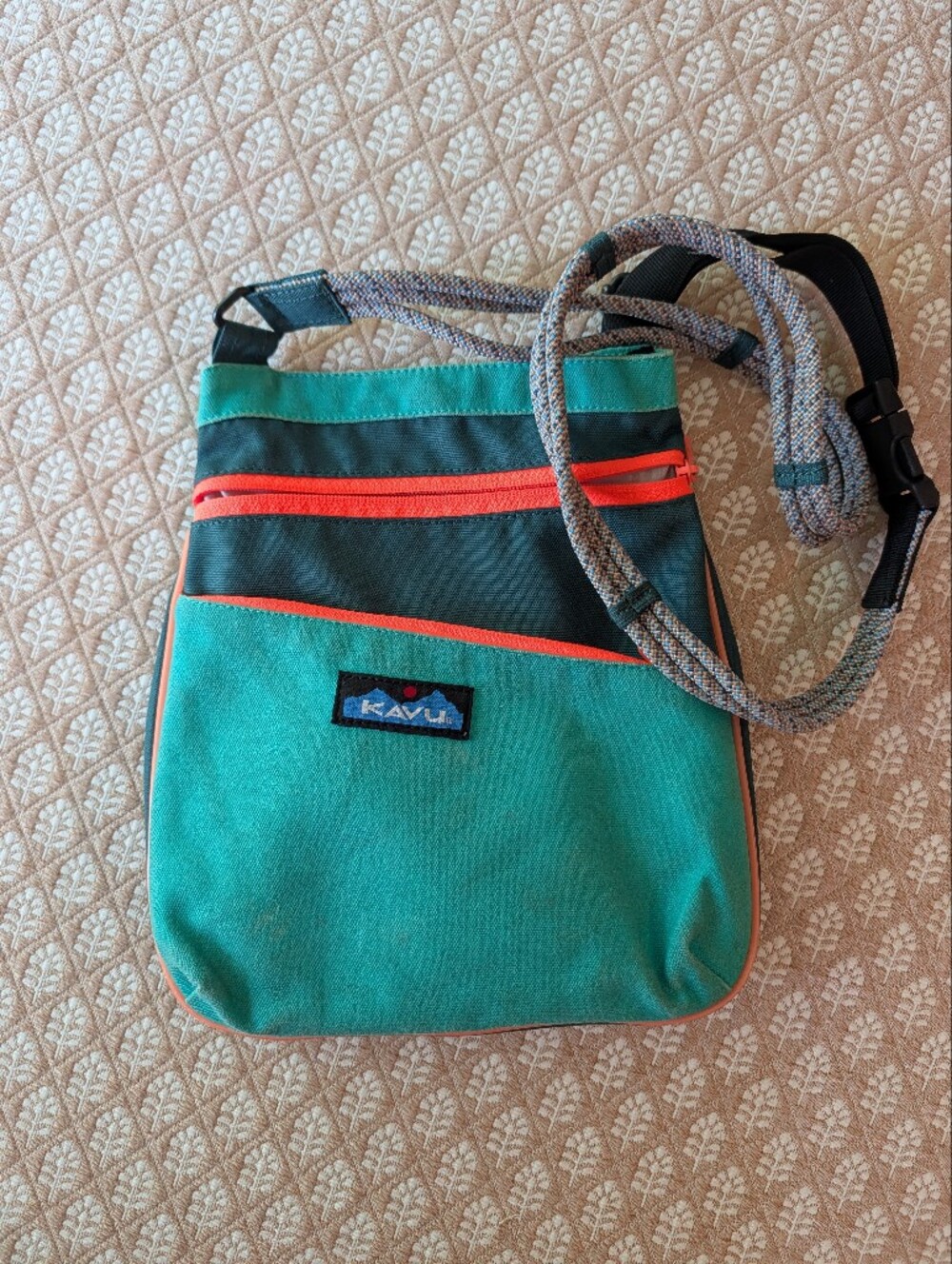 Kavu Teal Messenger Bag with Orange Trim